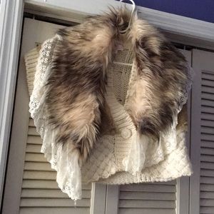 Faux fur vest with detachable shawl
